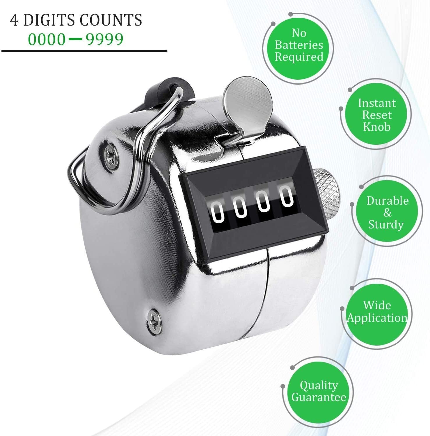 Manual tally counter with four-digit counter display Manual tally counter with four-digit counter display